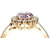 Starburst Halo Engagement Ring Setting for Fancy Pink Oval Center with Flat Cathedral Band and Prong Head in Yellow Gold