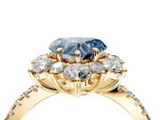 Floral Halo Engagement Ring Setting for Fancy Blue Heart-Shaped Center with Pave Accents and Prong Head in Yellow Gold