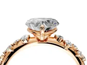 Cluster Engagement Ring Setting for Heart-Shaped Center with Round Cut Accent Band and Prong Head in Rose Gold