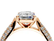 Solitaire Engagement Ring Setting for Radiant Cut Center with Multi-Row Accents and Prong Head in Rose Gold