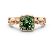 Vintage Station Engagement Ring Setting for Fancy Green Cushion Cut Center with Accents and Prong Head in Rose Gold