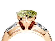 3 Stone Engagement Ring Setting for Fancy Yellow Heart-Shaped Center with Tapered Baguettes, Plain Band and Prong Head in Rose Gold