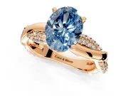 Solitaire Engagement Ring Setting for Fancy Blue Oval Center with Pave and Plain Crossover and Basket Head in Rose Gold
