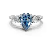 3 Stone Engagement Ring Setting for Fancy Blue Pear-Shaped Center with Large Pear-Shaped Accents and Prong Head in Sterling Silver