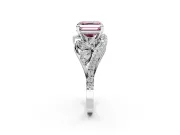 Halo Engagement Ring Setting for Fancy Pink Asscher Cut Center with Marquise and Pave Bypass Band and Prong Head in Sterling Silver