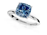 Hidden Halo Engagement Ring Setting for Fancy Blue Cushion Cut Center with Thin Round-Wire Band and Prong Head in Sterling Silver