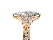Cluster Engagement Ring Setting for Marquise Center with Bezel Accent Clusters and Prong Head in Rose Gold