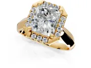 Halo Engagement Ring Setting for Radiant Cut Center with Square Band and Prong Head in Yellow Gold