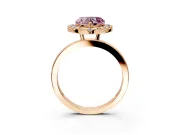 Halo Engagement Ring Setting for Fancy Pink Heart-Shaped Center with Thin Plain Band and Prong Head in Rose Gold