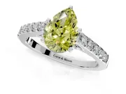 Solitaire Engagement Ring Setting for Fancy Yellow Pear-Shaped Center with Crossover Accents and Prong Head in White Gold