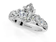 Solitaire Engagement Ring Setting for Pear-Shaped Center with Graduated Shared Prongs and Prong Head in Sterling Silver