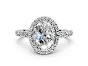 Halo Engagement Ring Setting for Oval Center with Inner Milgrain Border and Prong Head in Sterling Silver