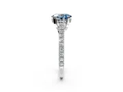 Solitaire Engagement Ring Setting for Fancy Blue Oval Center with Widening Pave Band and Claw Prong Head in Sterling Silver