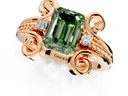 Solitaire Engagement Ring Setting for Fancy Green Emerald Cut Center with Twisted Band and Scroll Prong Head in Rose Gold