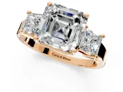 3 Stone Engagement Ring Setting for Asscher Cut Center with Matching Side Accents and Prong Head in Rose Gold