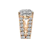 Solitaire Engagement Ring Setting for Cushion Cut Center with Pave Split Shank and Prong Head in Rose Gold
