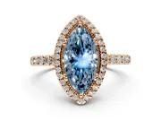 Halo Engagement Ring Setting for Fancy Blue Marquise Center with Inner Milgrain Border and Prong Head in Rose Gold