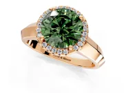 Halo Engagement Ring Setting for Fancy Green Round Cut Center with Knife Ridge Cathedral Band and Prong Head in Rose Gold