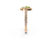 Halo Engagement Ring Setting for Fancy Yellow Oval Center with Framed Halo, Pave Band and Prong Head in Rose Gold