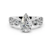 Leaf Engagement Ring Setting for Pear-Shaped Center with Milgrain Accent Band and Prong Head in Platinum