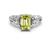 Solitaire Engagement Ring Setting for Fancy Yellow Emerald Cut Center with Filigree Accent Basket and Prong Head in Sterling Silver