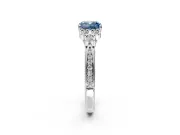 Cluster Engagement Ring Setting for Fancy Blue Cushion Cut Center with Bezel Accent Clusters and Prong Head in White Gold