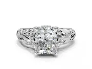 Solitaire Engagement Ring Setting for Radiant Cut Center with Filigree Accent Basket and Prong Head in Platinum