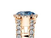 Halo Engagement Ring Setting for Fancy Blue Oval Center with Wide-Open Pave Split Shank and Prong Head in Rose Gold