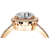 Halo Engagement Ring Setting for Round Cut Center with Inner Milgrain Border and Prong Head in Rose Gold