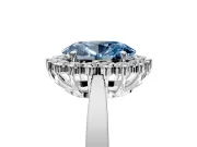 Starburst Halo Engagement Ring Setting for Fancy Blue Oval Center with Flat Cathedral Band and Prong Head in Platinum