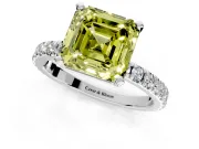Solitaire Engagement Ring Setting for Fancy Yellow Asscher Cut Center with Fine Pave Band and Claw Prong Head in Platinum