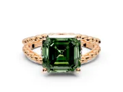 Halo Engagement Ring Setting for Fancy Green Asscher Cut Center with Rope Twist Split Shank and Prong Head in Rose Gold