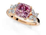 Floral Engagement Ring Setting for Fancy Pink Cushion Cut Center with Marquise Cluster Shoulders and Prong Head in Rose Gold