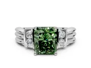 Solitaire Engagement Ring Setting for Fancy Green Radiant Cut Center with Grooved Bar Accent Band and Prong Head in Platinum