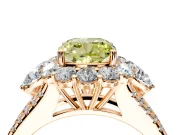 Halo Engagement Ring Setting for Fancy Yellow Cushion Cut Center with Two-Strand Split Shank and Prong Head in Rose Gold