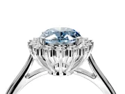 Starburst Halo Engagement Ring Setting for Fancy Blue Oval Center with Thin Round-Wire Band and Prong Head in Sterling Silver