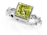 Milgrain Bezel Engagement Ring Setting for Fancy Yellow Princess Cut Center with Marquise Stations and Bezel Head in Sterling Silver