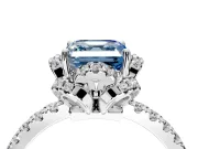 Floral Halo Engagement Ring Setting for Fancy Blue Asscher Cut Center with Pave Band and Prong Head in Sterling Silver