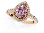 Halo Engagement Ring Setting for Fancy Pink Pear-Shaped Center with Inner Milgrain Border and Prong Head in Rose Gold