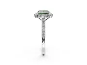 Halo Engagement Ring Setting for Fancy Green Princess Cut Center with Single-Row Pave, Open Basket and Prong Head in Platinum