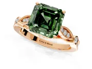 Solitaire Engagement Ring Setting for Fancy Green Asscher Cut Center with Marquise and Bezel Accents and Prong Head in Rose Gold