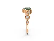 Vintage Station Engagement Ring Setting for Fancy Green Heart-Shaped Center with Accents and Prong Head in Rose Gold