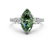 3 Stone Engagement Ring Setting for Fancy Green Marquise Center with Round Cut Side Accents and Prong Head in Sterling Silver