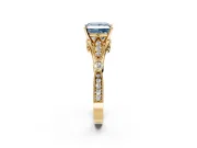 Solitaire Engagement Ring Setting for Fancy Blue Princess Cut Center with Marquise and Bezel Accents and Prong Head in Yellow Gold