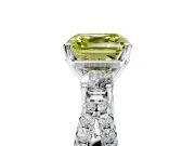 3 Stone Engagement Ring Setting for Fancy Yellow Asscher Cut Center with Pave Split Shank and Prong Head in Platinum