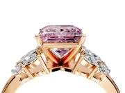 Leaf Cluster Engagement Ring Setting for Fancy Pink Princess Cut Center with Marquise Accents and Prong Head in Rose Gold