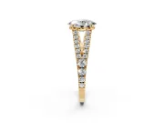 Solitaire Engagement Ring Setting for Oval Center with Pave Split Shank and Prong Head in Yellow Gold