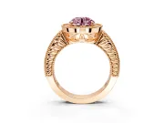 Milgrain Halo Engagement Ring Setting for Fancy Pink Round Cut Center with Pave Band and Prong Head in Rose Gold