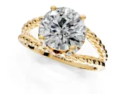 Halo Engagement Ring Setting for Round Cut Center with Rope Twist Split Shank and Prong Head in Yellow Gold
