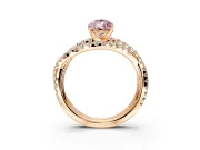 Solitaire Engagement Ring Setting for Fancy Pink Pear-Shaped Center with Woven 3-Strand Pave Band and Prong Head in Rose Gold
